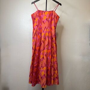 Farm Rio x Anthropologie Bright Pink & Orange Shell Print Fit and Flare Dress M